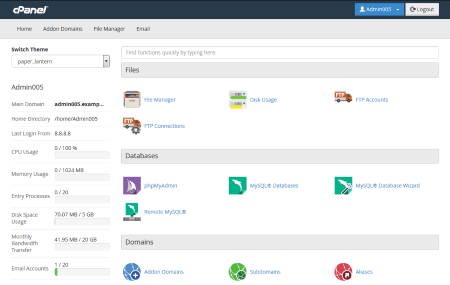 cPanel control panel